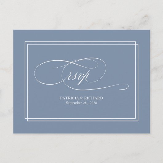 Postale Carte de réponse de mariage simple élégante bleu p (Devant)