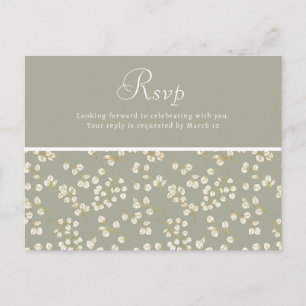 Postale Carte de réponse de mariage Vert Sage Or Floraison