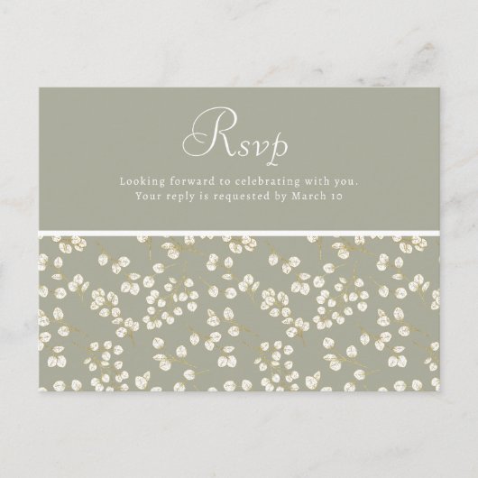 Postale Carte de réponse de mariage Vert Sage Or Floraison (Devant)