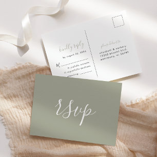 Postale Carte de réponse de mariage vert sauge minimaliste