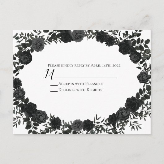 Postale Carte de réponse du Mariage gothique Rose blanc et (Devant)