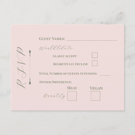 Postale Carte de réponse Fleur pastel Rose pâle (Devant)