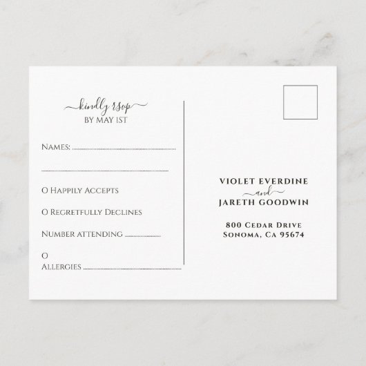 Postale Carte de réponse pour un mariage céleste (Dos)