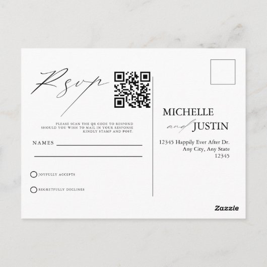Postale Carte de réponse QR Code de mariage moderne simple (Dos)