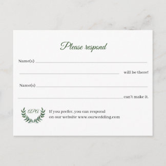 Postale Carte de réponse RSVP à motif de branches vertes