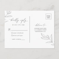Carte de réponse RSVP avec feuillage dessin linéai