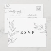Postale Carte de réponse RSVP avec feuillage dessin linéai (Devant / Derrière)