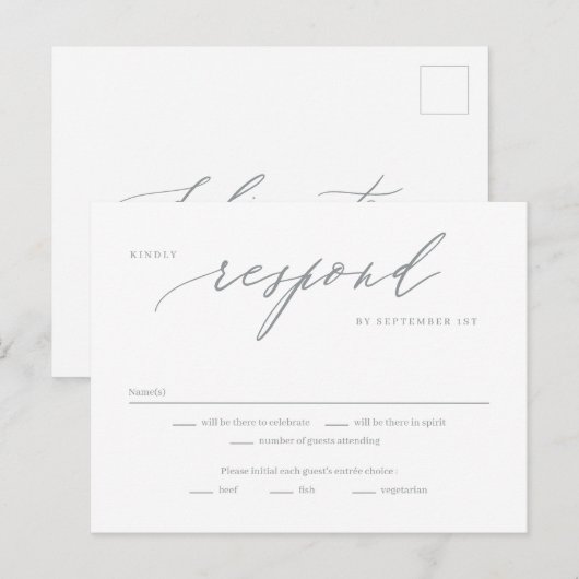 Postale Carte de réponse RSVP couleur modifiable de script (Devant / Derrière)