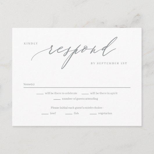 Postale Carte de réponse RSVP couleur modifiable de script (Devant)