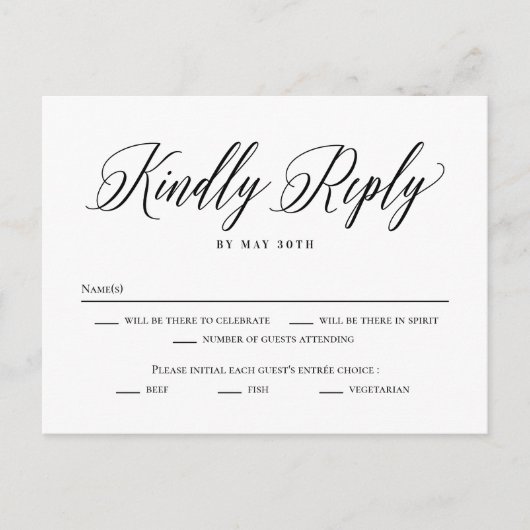 Postale Carte de réponse RSVP couleur modifiable standard (Devant)