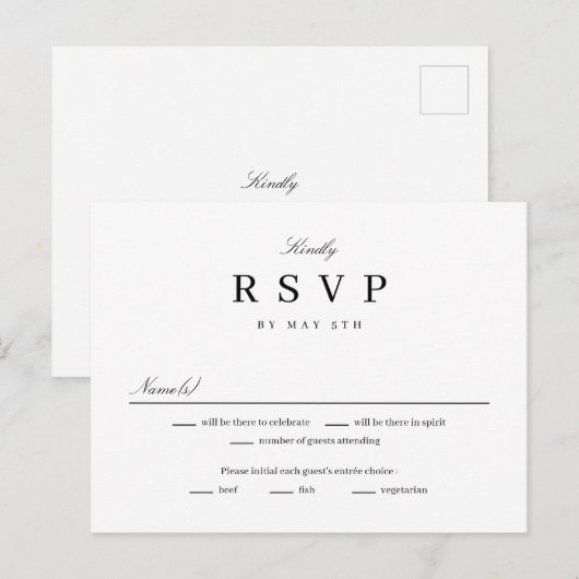 Postale Carte de réponse RSVP Editable couleur Simply Unit (Devant / Derrière)