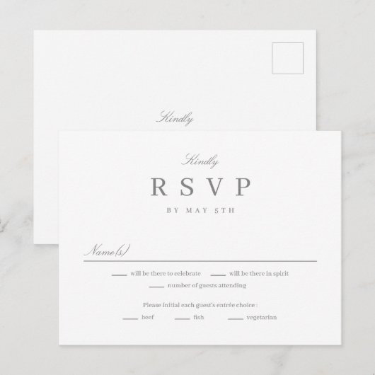 Postale Carte de réponse RSVP simple et ajustable (Devant / Derrière)