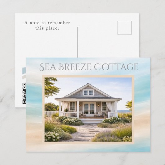 Postale Carte de réservation de maison de plage avec QR (Devant / Derrière)