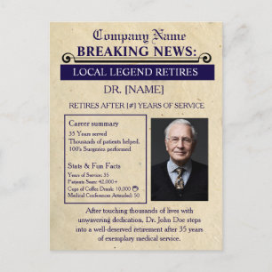 Postale Carte de retraite de docteur de style journal Pe