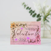 Postale Carte de Saint-Valentin rose florale joyeuse (Debout devant)