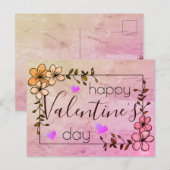 Postale Carte de Saint-Valentin rose florale joyeuse (Devant / Derrière)