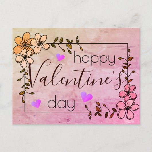 Postale Carte de Saint-Valentin rose florale joyeuse (Devant)