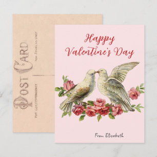 Postale Carte de Saint-Valentin rose vintage colombes