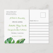 Postale Carte de sauvegarde à date tropicale verte aquarel (Dos)