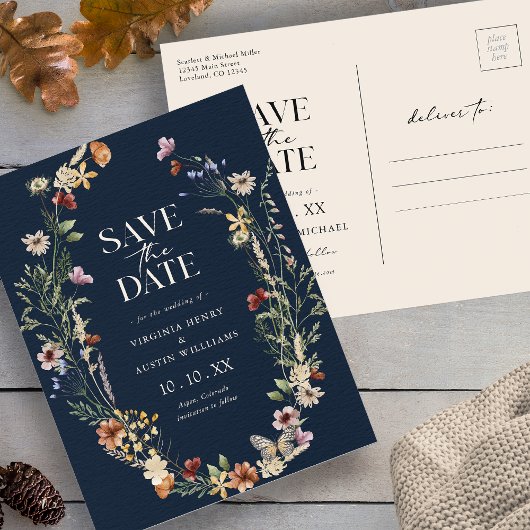Postale Carte de sauvegarde de date de mariage Bohème Navy