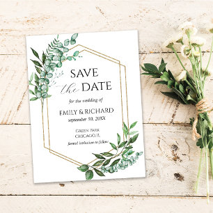 Postale Carte de sauvegarde de date Eucalyptus Verdure Or
