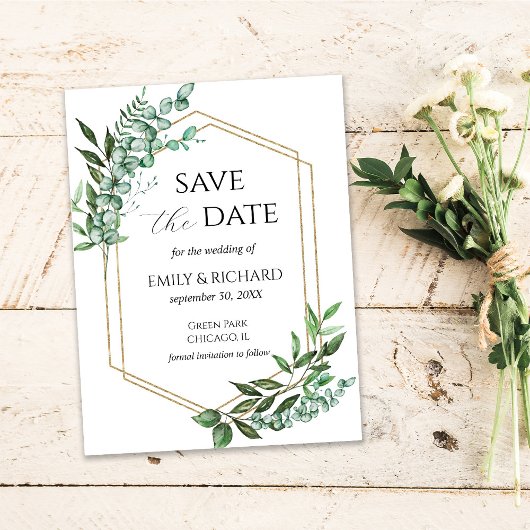 Postale Carte de sauvegarde de date Eucalyptus Verdure Or