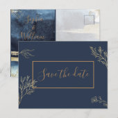Postale Carte de sauvegarde de date Saphir Mers Bleu Or (Devant / Derrière)