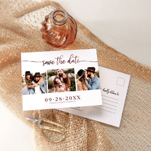 Postale Carte de sauvegarde de mariage moderne à 3 photos