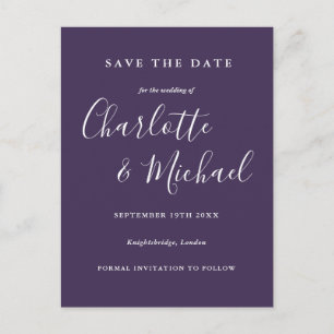 Postale Carte de sauvegarde de mariage violet de script à