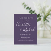 Postale Carte de sauvegarde de mariage violet de script à (Debout devant)