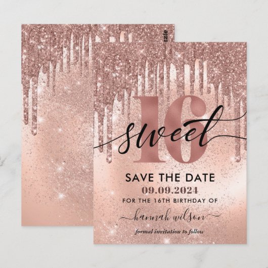 Postale Carte de sauvegarde Rose Gold pour fête d'annivers (Devant / Derrière)