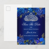 Postale Carte de sauvegarde Royal Blue Floral Sweet Sixtee (Devant / Derrière)