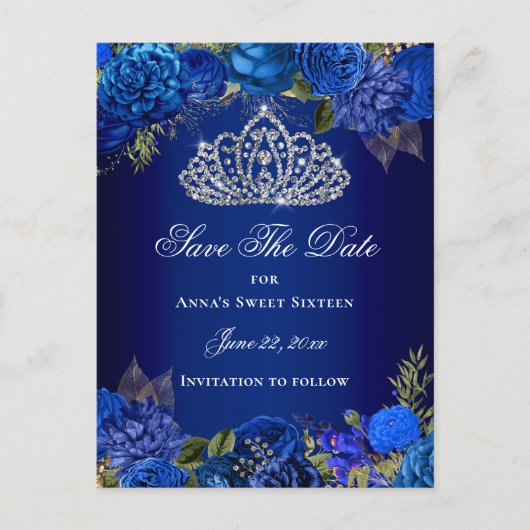 Postale Carte de sauvegarde Royal Blue Floral Sweet Sixtee (Devant)