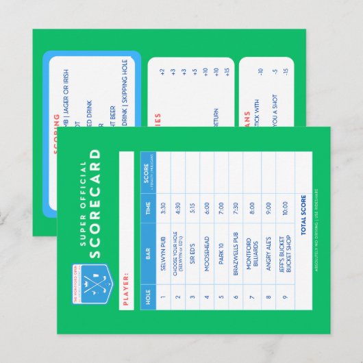 Postale carte de score (Devant / Derrière)