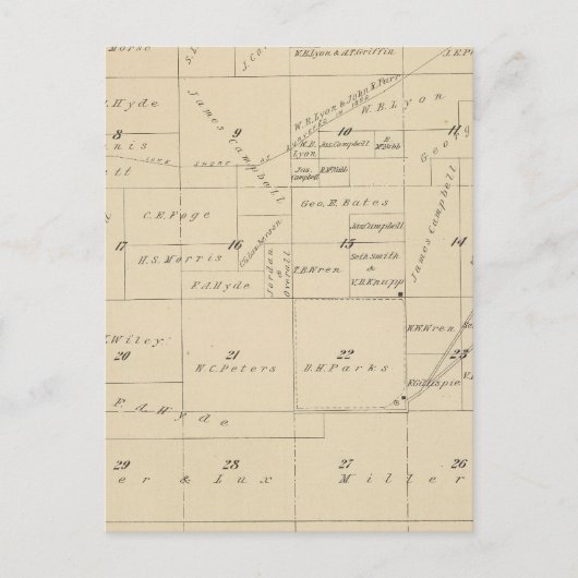 Postale Carte de section du comté de T24S R22E Tulare (Devant)