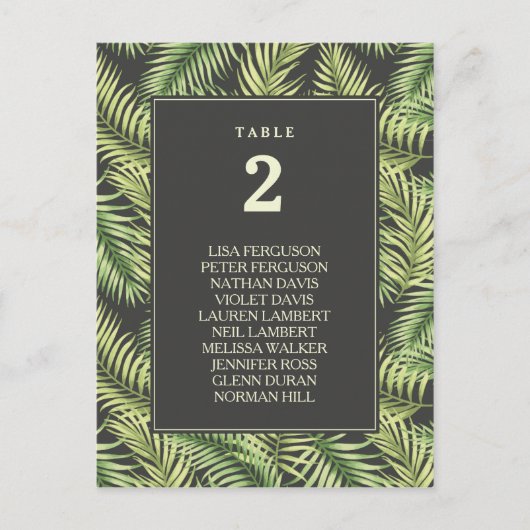 Postale Carte de siège Mariage Feuille de palme tropicale (Devant)