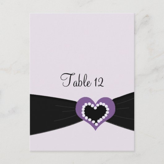 Postale Carte de table à ruban noir et cœur violet (Devant)