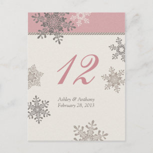 Postale Carte de table de mariage d'hiver Pink Ivory Snowf
