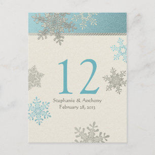 Postale Carte de table de mariage d'hiver Silver Blue Snow