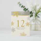 Postale Carte de table de mariage d'hiver Silver Gold Snow (Debout devant)