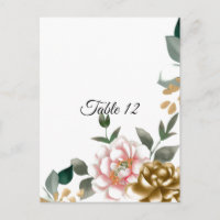 Carte de table de mariage Pivoine rose et bronze