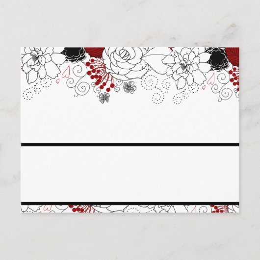 Postale Carte de table écrite Fleurs noires Feuilles rouge (Devant)