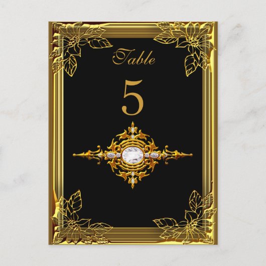 Postale Carte de table en or noir numéro de siège (Devant)