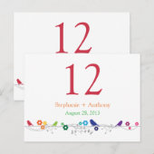Postale Carte de table Mariage Rainbow Theme Birds Fleurs (Devant / Derrière)