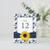Postale Carte de table Navy White Sunflower Mariage damass (Debout devant)