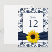 Postale Carte de table Navy White Sunflower Mariage damass (Devant / Derrière)