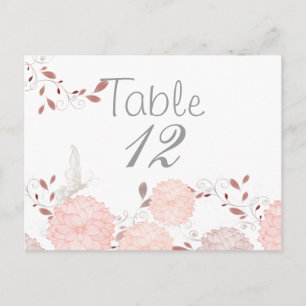 Postale Carte de table Papillons et Chrysanthèmes Corail