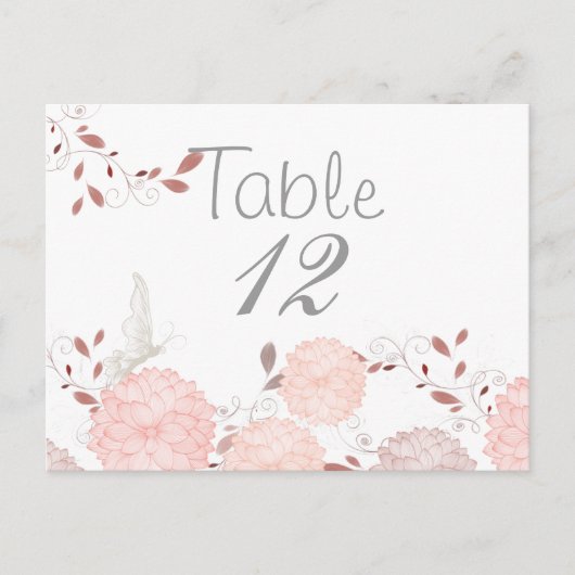 Postale Carte de table Papillons et Chrysanthèmes Corail (Devant)