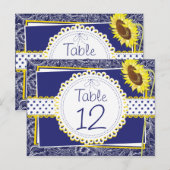 Postale Carte de table Royal Blue and Yellow Sunflowers (Devant / Derrière)