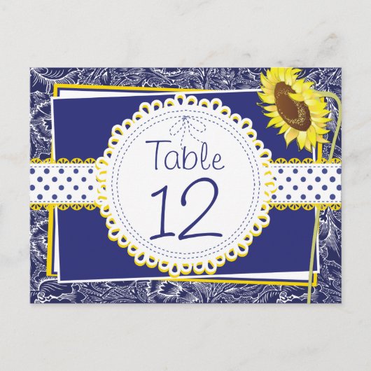 Postale Carte de table Royal Blue and Yellow Sunflowers (Devant)